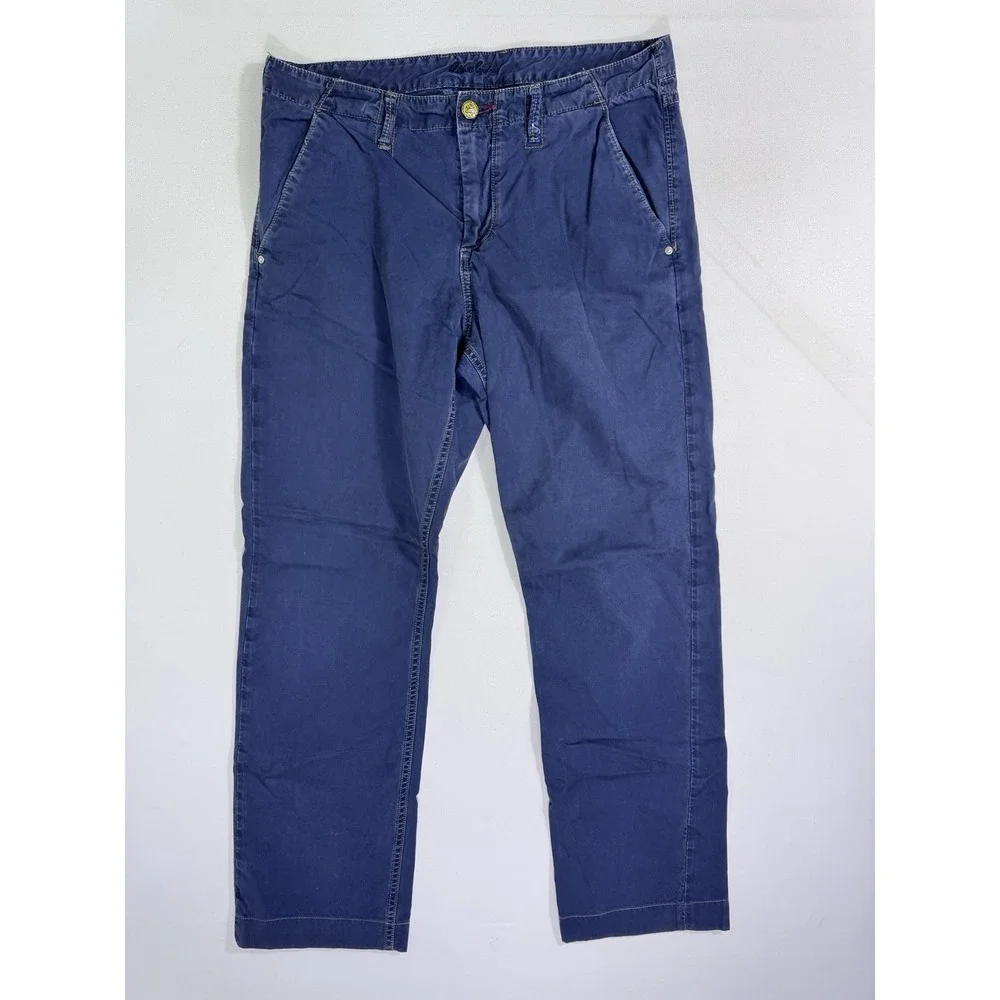 Robert Graham Mens 34x30 Blue Chino Pants Classic Yates Cotton Canvas Straight